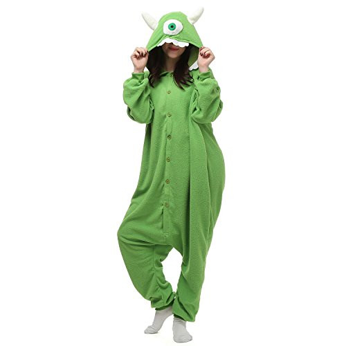 NAITOKE Onesie Pajamas for Adult Cartoon Animal Mike Wazowski Halloween Cosplay Costume Green