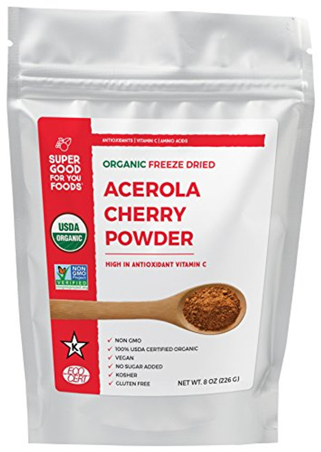 Super Good For You Foods Organic Freeze Dried Acerola Cherry Powder GlutenFree NonGMO  Vegan 8 Ounce Bag Super Good For You Foods Organic Freeze Dried Acerola Cherry Powder GlutenFree NonGMO  Vegan 8 Ounce Bag