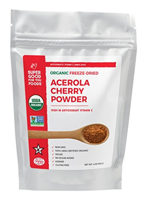 Super Good For You Foods Organic Freeze Dried Acerola Cherry Powder GlutenFree NonGMO Vegan 4 Ounce Bag Super Good For You Foods Organic Freeze Dried Acerola Cherry Powder GlutenFree NonGMO Vegan 4 Ounce Bag