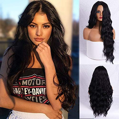 Long Wavy Synthetic Wigs For Women  Natural Looking Long Wavy Middle Parting NONE Lace Heat Resistant Replacement Wig Full Machine Made Black Long Wavy Synthetic Wigs For Women  Natural Looking Long Wavy Middle Parting NONE Lace Heat Resistant Replacement Wig Full Machine Made Black