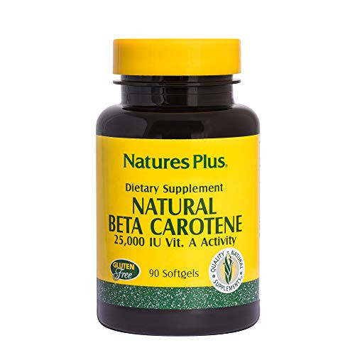 NaturesPlus Natural Beta Carotene  25000 iu Vitamin A  Vitamin E 90 Softgels  Eye Supplement Antioxidant Aids in Free Radical  Natural Cellular Defense  GlutenFree  90 Servings