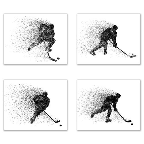 Ice Hockey Wall Art Prints - Particle Silhouette - Set of 4 (8x10) Poster Photos - Bedroom - Man Cave Decor
