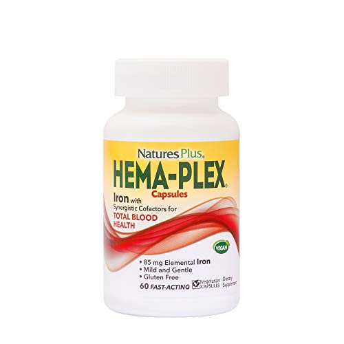 NaturesPlus HemaPlex Capsules 85 mg Elemental Iron 60 Vegetarian Capsules Fast Acting Supplement for Total Blood Health GlutenFree 30 Servings NaturesPlus HemaPlex Capsules 85 mg Elemental Iron 60 Vegetarian Capsules Fast Acting Supplement for Total Blood Health GlutenFree 30 Servings