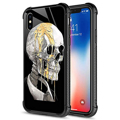 iPhone Xs MAX CaseSheet Golden Metal iPhone Xs MAX Cases for Men Boys9H Tempered Glass Graphic Design Shockproof AntiScratch Tempered Glass Case for Apple iPhone Xs MAX
