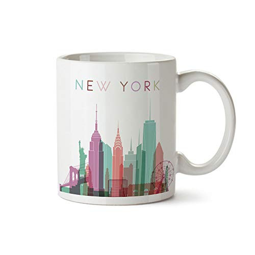 JETPRINT New York City Silhouette View Colorful Minimal Design Coffee Mug  Ceramic  11 oz  New York Souvenir Cup Mom Dad Boyfriend Girlfriend