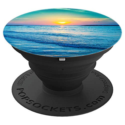 Night Beach Blue Ocean Waves With Perfect Sunset In Orange PopSockets Grip and Stand for Phones and Tablets