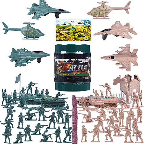 Army Men Action Figures Army Toys of WW 2 Easter Eggs Fillers, Military Playset with a Map, Toy Tanks, Planes, Flags, Soldier Figures, Fences & Accessories 232 PCs