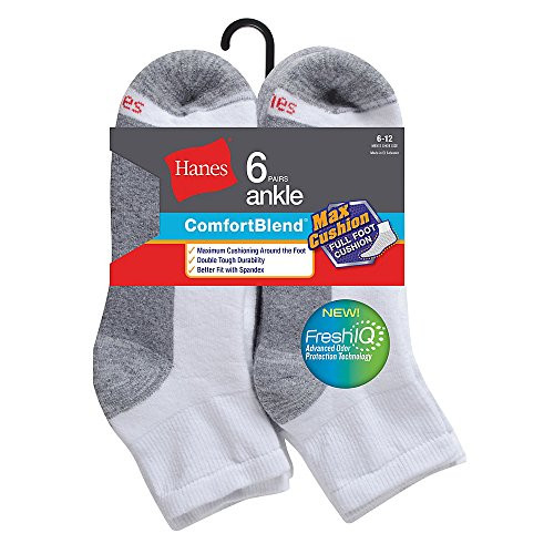 Hanes Men s ComfortBlend Max Cushion Ankle Sock 6PackWhite612