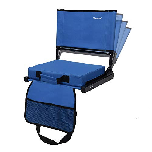 Sheenive Reclining Stadium Seats for Bleachers Padded Cushion Stadium Chairs for Bleacher with Back Support and Shoulder Strap 4 Reclining Positions Detachable Seat for Multi Use 1 Pack Blue