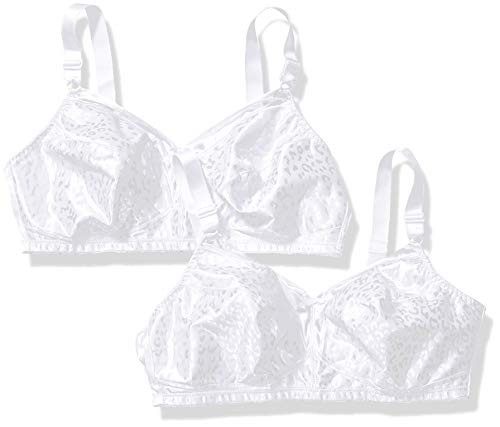 JUST MY SIZE Women s Satin Stretch Wirefree Plus Size Bra 2Pack White 48DD