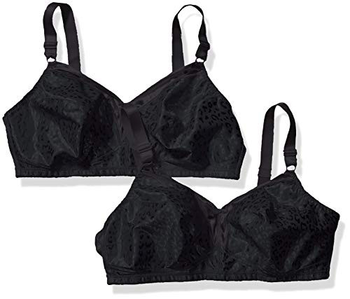 JUST MY SIZE Women s Satin Stretch Wirefree Plus Size Bra 2Pack Black 46D