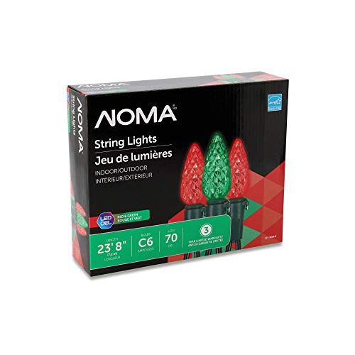 NOMA LED C6 Christmas Lights Indoor / Outdoor String Lights Red Green Bulbs 70 Light Set 23 8 Foot Strand UL Certified NOMA LED C6 Christmas Lights Indoor / Outdoor String Lights Red Green Bulbs 70 Light Set 23 8 Foot Strand UL Certified