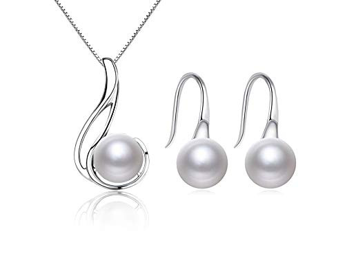 Nonnyl Sterling Silver Genuine Freshwater Cultured Pearl Jewelry Necklace Earrings Set for Women Nonnyl Sterling Silver Genuine Freshwater Cultured Pearl Jewelry Necklace Earrings Set for Women