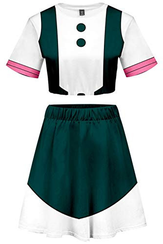 NoveltyBoy Boku No Hero My Hero Academia Asui Tsuyu Ochaco Uraraka Cosplay Costume Cheerleader Cheerleading Skirt Top Shirt Small Ochaco Uraraka