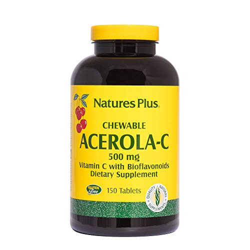 NaturesPlus AcerolaC Complex Chewable 500 mg Vitamin C 150 Vegetarian Tablets  Whole Fruit Supplement Promotes Immune Support Antioxidant  GlutenFree  150 Servings