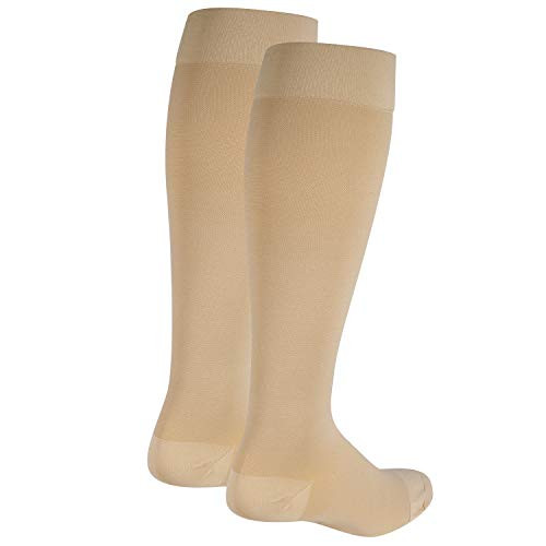Nuvein Compression Socks for Women and Men Medical Support Stockings Beige Closed Toe Medium 2030 mmHg