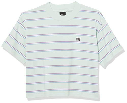 Obey Junior s Cropped Mock Neck Tee Mint Multi Large