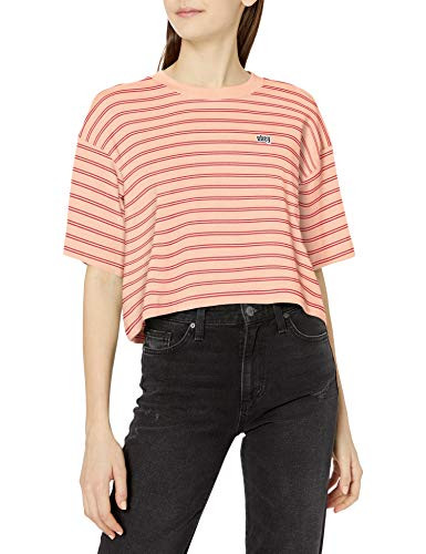 Obey Women s Short Sleeve Cropped Box fit tee Peach Multi XLarge