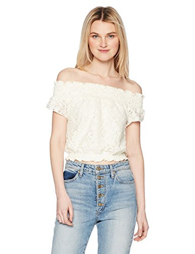Jack by BB Dakota Junior s Bouchon Stretch Floral Lace Smocked Top Ivory Medium