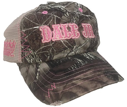 Checkered Flag Dale Earnhardt Jr  Women s Camo Mesh Distressed Cap Hat Pink
