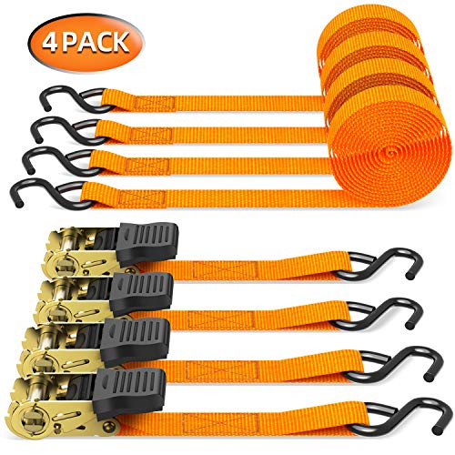 Ohuhu Ratchet Tie Down Straps  4 Pack  15 Ft  500 Lbs Load Cap with 1500 Lb Breaking Limit Cargo Car Truck Roof Rack Rachet Strap Set for Lawn Equipment Moving Appliances Motorcycle  Orange