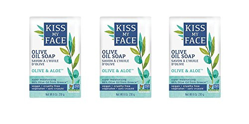 Kiss My Face Pure Olive Oil and Aloe Vera Moisturizing Bar Soap 8 Ounce 3 Count