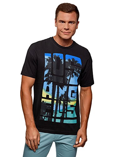 oodji Ultra Men s Printed Cotton TShirt Black US 46 / EU 56 / XL