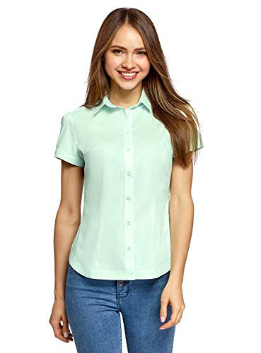 oodji Ultra Women s Short Sleeve Cotton Shirt Green Small