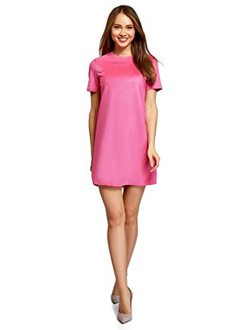 oodji Ultra Women s Short Sleeve Faux Suede Dress Pink 4