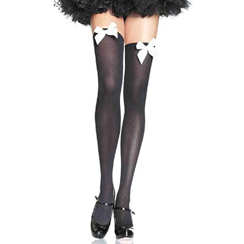 Leg Avenue Women s Satin Bow Accent Thigh Highs Black/White One Size