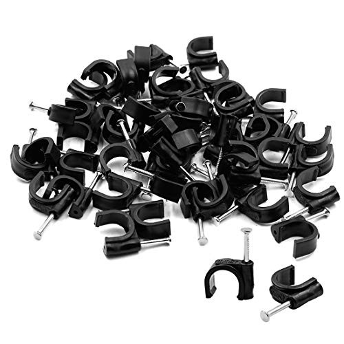 TOUHIA 100pcs Nail in Cable Clips Round Ethernet Cable Nails Tacks Clips 20mm for Cable Management RG6 RG59 CAT5 CAT6 RJ45 TV
