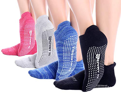 Yoga Socks for Women Barre Sock Grip NonSlip NoSkid Pilates Hospital Maternity 4 Packs Mix