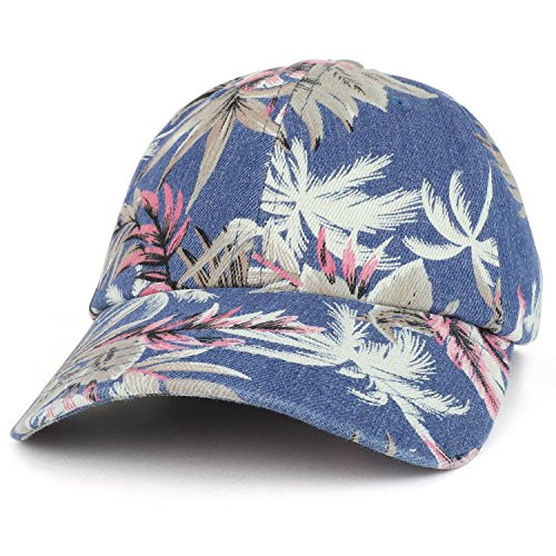 Armycrew Tropical Floral Print Unstructured Denim Baseball Cap  Navy