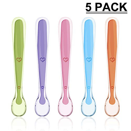 SAYGOGO Baby Silicone Spoon Baby Silicone Soft Spoon Infant Feeding Water Feeding Tableware Silicone Food Supplement Newborn Small Spoon Baby Food Spoon Baby Food Training Spoon 5 Packs
