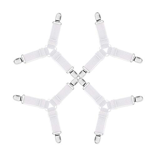 HONOVI Sheet Straps Adjustable Bed Sheet Holder Straps Bed Sheet Fasteners 4pcs Sheet Clips with Metal Clamps for Mattress Sofa Cushion Covers White
