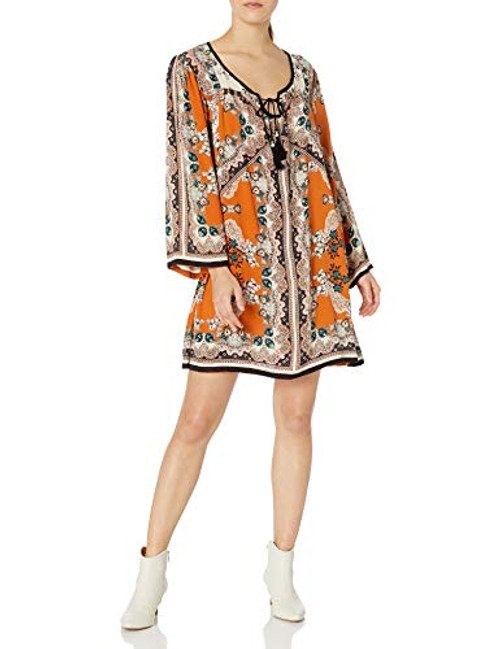 Angie Women s Juniors Spice Printed Bell Sleeve Dress Small