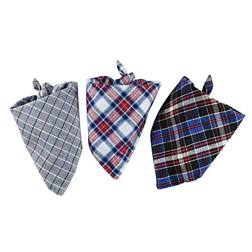 ASOCEA 3 Pcs Dog Plaid Bandana Pet Reversible Triangle Bibs Cotton Kerchief Set Puppy Kitten Handkerchiefs Scarf Accessories for Small Medium Large Dogs Cats