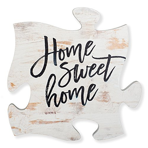 P. GRAHAM DUNN Home Sweet Home White Distressed Wood Look 12 x 12 Inch Wood Puzzle Piece Wall Plaque