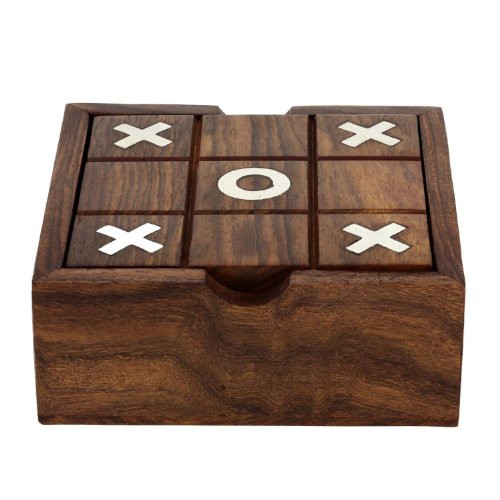 ITOS365 Wooden Tic Tac Toe/ Noughts and Crosses and Solitaire Game Unique Handmade Quality Wood Family Board Games