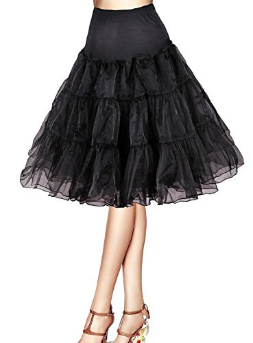 Tidetell Vintage Women s 50s Rockabilly Tutu Skirt 26  Length Petticoat Black MFBA