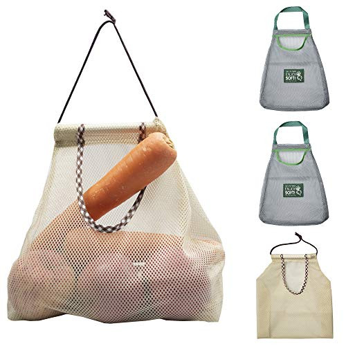 4Pcs Reusable Hanging Mesh Produce Bags EcoFriendly Grocery Bag Vegetable Tote Bag Washable NetZero Bulk Bags for Fruit Toys Potatoes Onions Kitchen Storage
