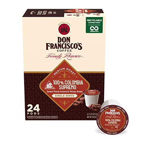 Don Francisco s 100 Colombia Supremo 24 Count SingleServe Coffee Pods Compatible with Keurig KCup Brewers Don Francisco s 100 Colombia Supremo 24 Count SingleServe Coffee Pods Compatible with Keurig KCup Brewers