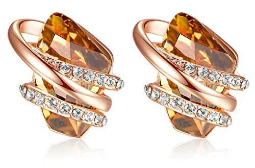 Leafael Wish Stone Stud Earrings with Amber Brown Silk Color Birthstone Crystal for November 18K Rose Gold Plated Leafael Wish Stone Stud Earrings with Amber Brown Silk Color Birthstone Crystal for November 18K Rose Gold Plated