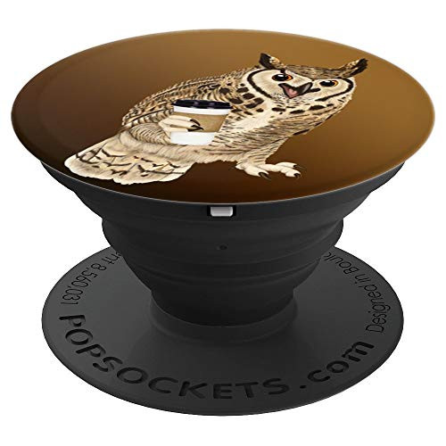 Owl with a cup of coffee PopSockets Grip and Stand for Phones and Tablets