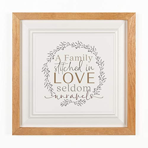 P  Graham Dunn Family Stitched in Love Cream Wreath 12 5 x 12 5 Pine Wood Framed Art Sign