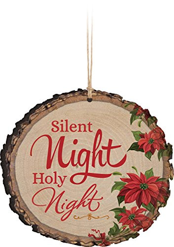 P  Graham Dunn Silent Night Holy Night Poinsetta Rustic Bark Look Wood Christmas Ornament