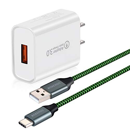 Galaxy S8/S9/S10 Fast Charger Boxeroo Quick Charge 3 0 Adaptive Fast Charging Adapter Plug with 6ft USB Type C Charger Cable for Galaxy S8/S9/S10 Plus Note 8/9 LG V20 V30 V40 G5 G6 G7 and More