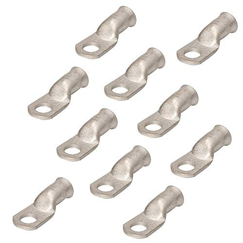 1/0 AWG Heavy Duty Tinned Copper Wire Lugs 1/0 AWG Crimp Copper Ring Terminal Connector Lugs Marine Grade Tinned Copper Wire Lugs Connectors 1/0 AWG  3/8  Ring/Eye