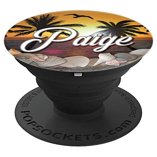 Paige Monogram Ocean Beach Sunset Sea Shells Name PopSockets Grip and Stand for Phones and Tablets