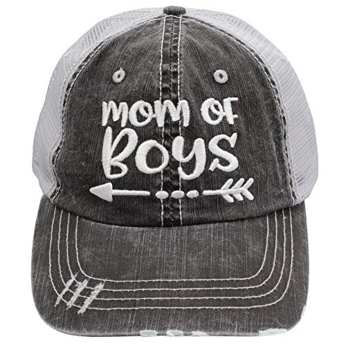 R2N fashions Embroidered Mom of Boys Women s Trucker Hats  Caps Grey/White